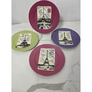 Ceramic Dessert Appetizer Plates Eiffel Tower Set of 4 Rosanna Paris  NW Box